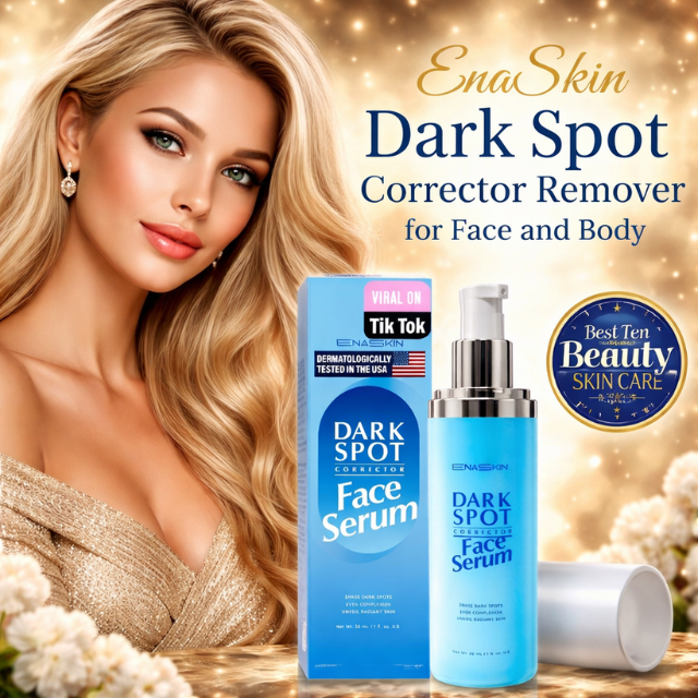 EnaSkin Dark Spot Remover for Face and Body serum bottle on white background